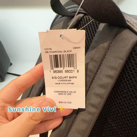 NWT Coach CZ176 Court Backpack Signature Canvas Leather Gunmetal/Charcoal/Black - Picture 4 of 9